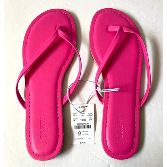 J Crew Flip Flops Womens Size 9M Hot Pink Faux Leather Shoes New NWT Read - Picture 2 of 13